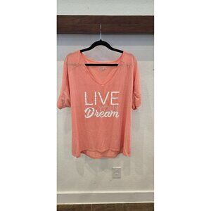 BCG Womens Plus Size 2X Coral "Live Your Dream" Graphic V-Neck Tee